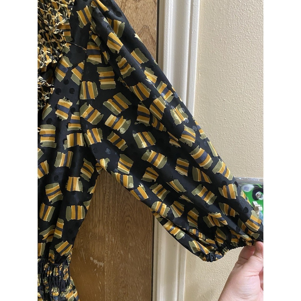 Vintage Susan Freis Geometric Maxi Dress Ruffle Neck Empire Waist 3/4 Sleeves M - Picture 14 of 14